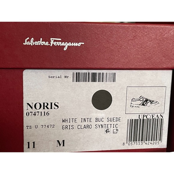 $795 FERRAGAMO NORIS WHITE LEATHER BEIGE SUEDE SF LOGO SNEAKERS 11 M ITALY main image 8